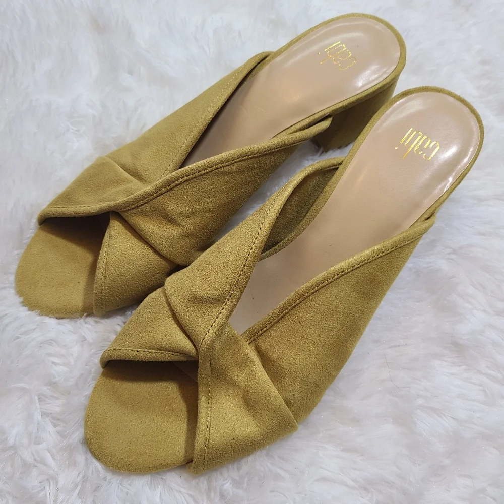 Cabi Sage Green Mules Women's Sz 10 Suede Wedge Heel EC